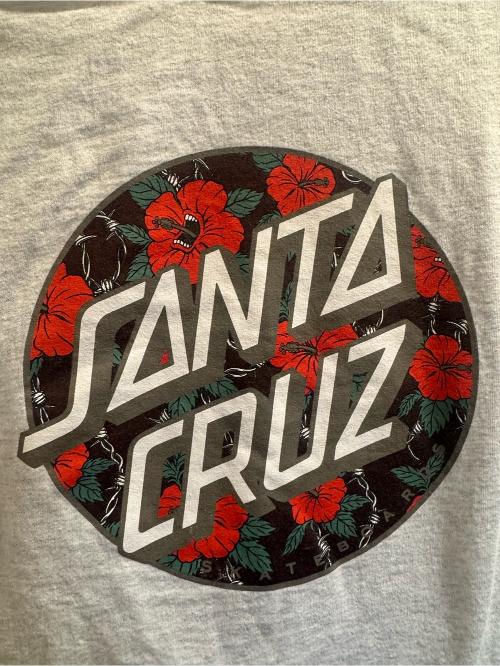 Santa Cruz Skateboards Light Gray Tee with Red Flower Print